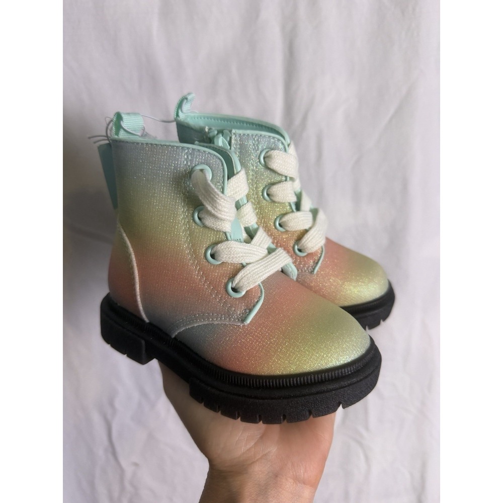 Cat & Jack Amaya Rainbow Lace-Up/Zip Combat Boots Shoes, Toddler Girl 6 NWT